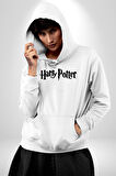 Harry Potter Kadın Erkek  Beyaz Kapüşonlu Sweatshirt Hoodie