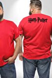 Harry Potter Büyük Beden Kırmızı Tişört Kadın Erkek Ünisex Sırt Baskılı