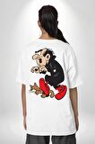 Gargamel Azmen Şirinler  Beyaz Oversize Kadın Erkek Ön ve Sırt Baskılı Tişört