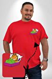 Garfield Uyku Kırmızı Büyük Beden Kadın Basic Minimal Baskılı Tişört