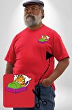 Garfield Uyku Kırmızı Büyük Beden Kadın Basic Minimal Baskılı Tişört
