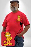 Garfield Kırmızı Büyük Beden Kadın Basic Minimal Baskılı Tişört