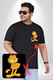Garfield Siyah Büyük Beden Kadın Basic Minimal Baskılı Tişört
