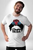 Frida Kahlo Kadın Erkek Unisex Beyaz Organik Baskılı T-Shirt Penye Yüksek Kalite