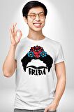 Frida Kahlo Kadın Erkek Unisex Beyaz Organik Baskılı T-Shirt Penye Yüksek Kalite