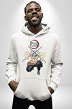 Anime Inosuke Hashibira Demon Slayer Kadın Erkek  Beyaz Kapüşonlu Sweatshirt Hoodie