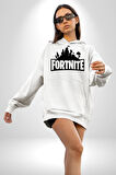 Fortnite Kadın Erkek  Beyaz Kapüşonlu Sweatshirt Hoodie