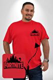 Fortnite Kırmızı Büyük Beden Kadın Basic Minimal Baskılı Tişört