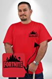 Fortnite Kırmızı Büyük Beden Kadın Basic Minimal Baskılı Tişört