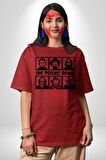 Korku Film Kahramanları Piskopat Pamuklu Bisiklet Yaka Kadın Erkek Oversize Boyfriend Dijital Baskılı Kırmızı T-shirt