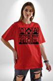 Korku Film Kahramanları Piskopat Pamuklu Bisiklet Yaka Kadın Erkek Oversize Boyfriend Dijital Baskılı Kırmızı T-shirt