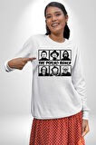 Korku Film Kahramanları Piskopat Kadın Erkek Beyaz Sweatshirt 