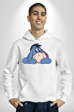Sevimli Eşek Kadın Erkek  Beyaz Kapüşonlu Sweatshirt Hoodie