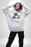 Sevimli Eşek Kadın Erkek  Beyaz Kapüşonlu Sweatshirt Hoodie