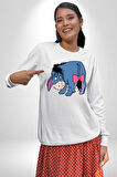 Eşek Peluş Kadın Erkek Beyaz Sweatshirt 