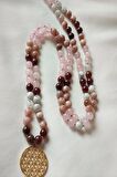 Sertifikalı 108 Li Mala Doğaltaş Kolye (lal(granat,garnet),ay Taşı, Güneş Taşı,pembe Kuvars )