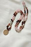 Sertifikalı 108 Li Mala Doğaltaş Kolye (lal(granat,garnet),ay Taşı, Güneş Taşı,pembe Kuvars )