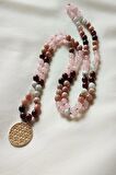 Sertifikalı 108 Li Mala Doğaltaş Kolye (lal(granat,garnet),ay Taşı, Güneş Taşı,pembe Kuvars )