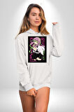 Anime Demon Slayer Kimetsu No Yaiba Mitsuri Kanroji Kadın Erkek  Beyaz Kapüşonlu Sweatshirt Hoodie