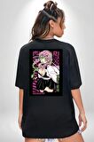 Anime Demon Slayer Kimetsu No Yaiba Mitsuri Kanroji Siyah Oversize Kadın Erkek Ön ve Sırt Baskılı Tişört