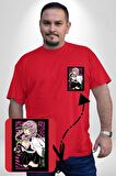 Anime Demon Slayer Kimetsu No Yaiba Mitsuri Kanroji Kırmızı Büyük Beden Kadın Basic Minimal Baskılı Tişört