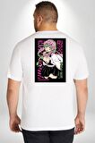 Anime Demon Slayer Kimetsu No Yaiba Mitsuri Kanroji Büyük Beden Beyaz Tişört Kadın Erkek Ünisex Sırt Baskılı
