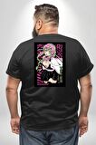 Anime Demon Slayer Kimetsu No Yaiba Mitsuri Kanroji Büyük Beden Siyah Tişört Kadın Erkek Ünisex Sırt Baskılı