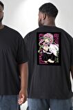 Anime Demon Slayer Kimetsu No Yaiba Mitsuri Kanroji Büyük Beden Siyah Tişört Kadın Erkek Ünisex Sırt Baskılı