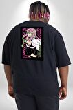 Anime Demon Slayer Kimetsu No Yaiba Mitsuri Kanroji Büyük Beden Siyah Tişört Kadın Erkek Ünisex Sırt Baskılı