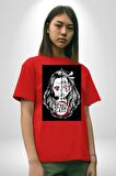 Anime Demon Slayer  Pamuklu Bisiklet Yaka Kadın Erkek Oversize Boyfriend Dijital Baskılı Kırmızı T-shirt