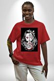 Anime Demon Slayer  Pamuklu Bisiklet Yaka Kadın Erkek Oversize Boyfriend Dijital Baskılı Kırmızı T-shirt