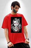 Anime Demon Slayer  Pamuklu Bisiklet Yaka Kadın Erkek Oversize Boyfriend Dijital Baskılı Kırmızı T-shirt