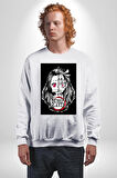 Anime Demon Slayer  Kadın Erkek Beyaz Sweatshirt 