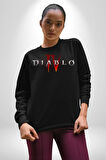 DIABLO oyun  Kadın Erkek Siyah Sweatshirt 