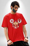 Starwars Miki Karakterleri Pamuklu Bisiklet Yaka Kadın Erkek Oversize Boyfriend Dijital Baskılı Kırmızı T-shirt