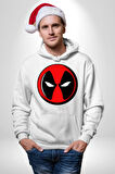 Deadpool Maske Kadın Erkek  Beyaz Kapüşonlu Sweatshirt Hoodie