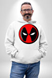 Deadpool Maske Kadın Erkek  Beyaz Kapüşonlu Sweatshirt Hoodie