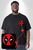 Deadpool Maske Siyah Büyük Beden Kadın Basic Minimal Baskılı Tişört