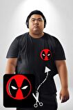 Deadpool Maske Siyah Büyük Beden Kadın Basic Minimal Baskılı Tişört
