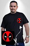 Deadpool Maske Siyah Büyük Beden Kadın Basic Minimal Baskılı Tişört