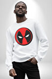 Deadpool Maske Kadın Erkek Beyaz Sweatshirt 