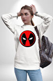 Deadpool Maske Kadın Erkek Beyaz Sweatshirt 
