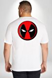 Deadpool Maske Büyük Beden Beyaz Tişört Kadın Erkek Ünisex Sırt Baskılı