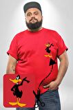 Daffy Duck Donald Duck Daisy Ördek Kırmızı Büyük Beden Kadın Basic Minimal Baskılı Tişört