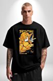 Zenitsu Agatsuma Anime Pamuklu Bisiklet Yaka Kadın Erkek Oversize Boyfriend Dijital Baskılı Siyah T-shirt