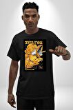 Zenitsu Agatsuma Anime Pamuklu Bisiklet Yaka Kadın Erkek Oversize Boyfriend Dijital Baskılı Siyah T-shirt