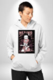 Nezuko Demon Slayer Kadın Erkek  Beyaz Kapüşonlu Sweatshirt Hoodie