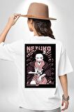 Nezuko Demon Slayer Beyaz Oversize Kadın Erkek Ön ve Sırt Baskılı Tişört