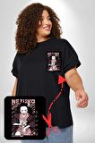 Nezuko Demon Slayer Siyah Büyük Beden Kadın Basic Minimal Baskılı Tişört