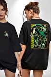 Anime DragonBall Cell Siyah Oversize Kadın Erkek Ön ve Sırt Baskılı Tişört